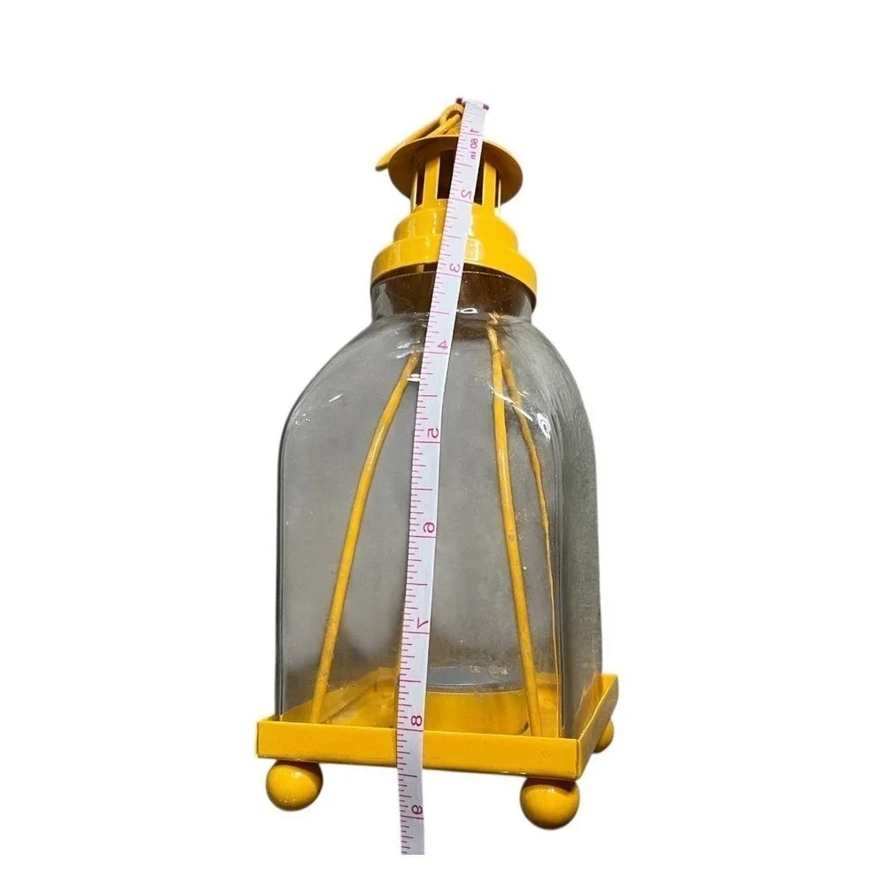 Yellow Metal and Glass Lantern Tea Light Candle Holder Farmhouse Decor
